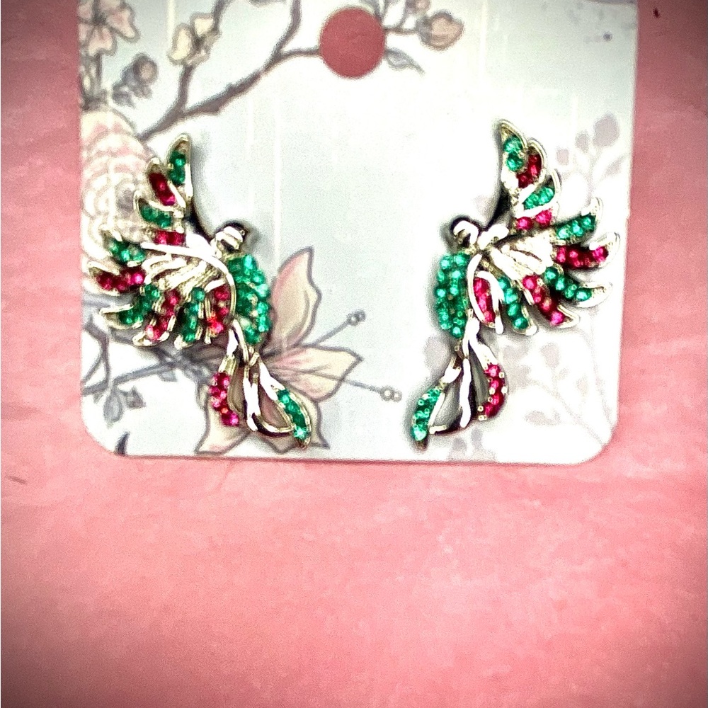 Silver Aqua & Red Phoenix Earrings with Elegant Design